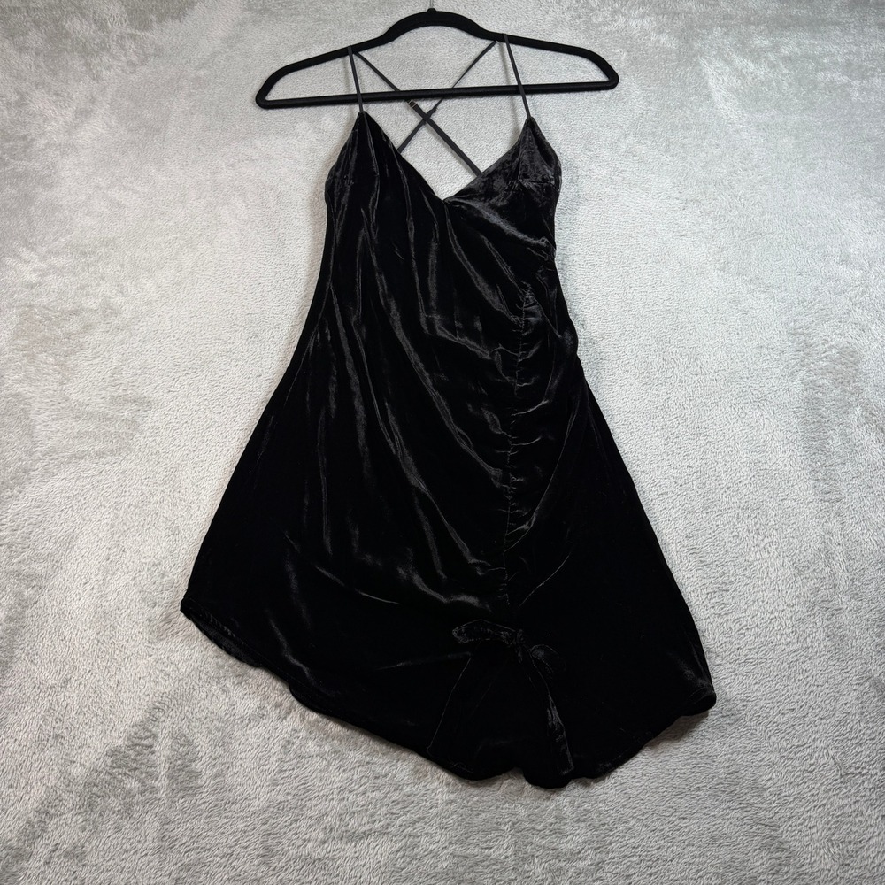 For Love & Lemons Viva Mini Dress Womens XS Black Velvet Silk Blend Ruched